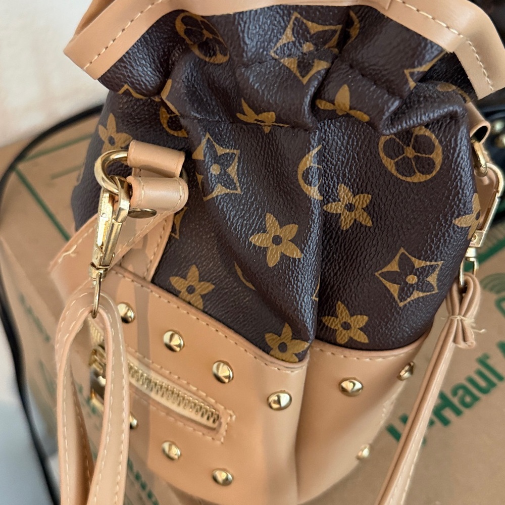 Brown and Tan Designer Bucket Bag - Picture 5 of 7